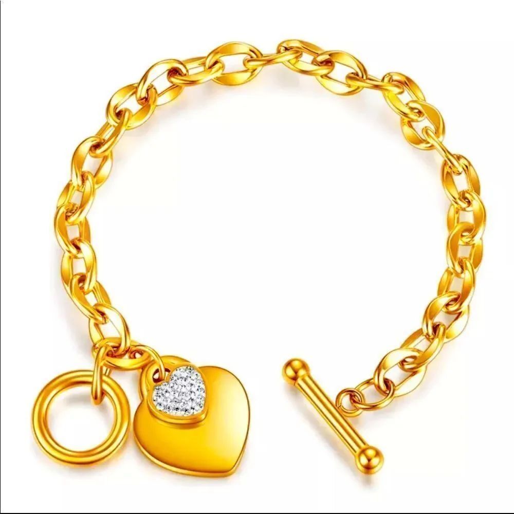 💗 18 k Gold Love Heart Chain Charms Bracelet